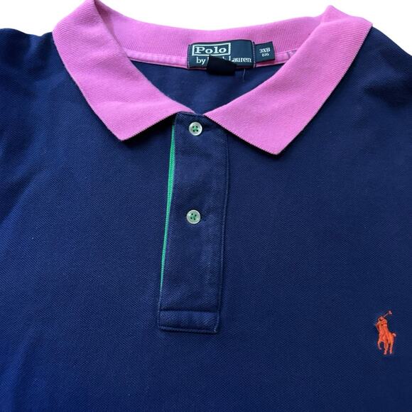 Vintage Polo Ralph Lauren 3XB Blue Polo Pink Collar Green Placket Sleeve Trim - Picture 5 of 8